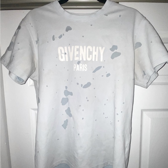Givenchy Light Blue Logo Printed Cotton Distressed T-Shirt